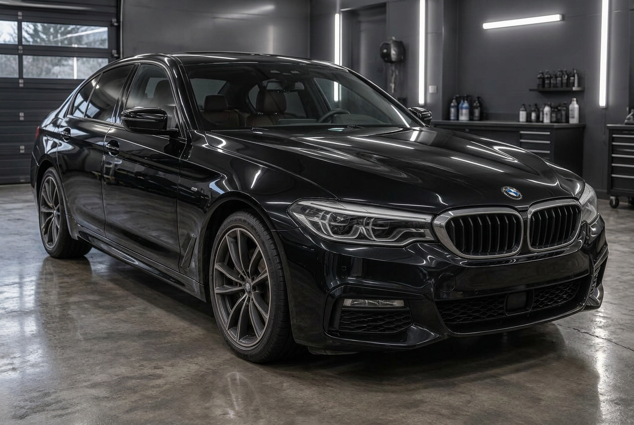Schwarze Limousine nach der professionellen Aufbereitung